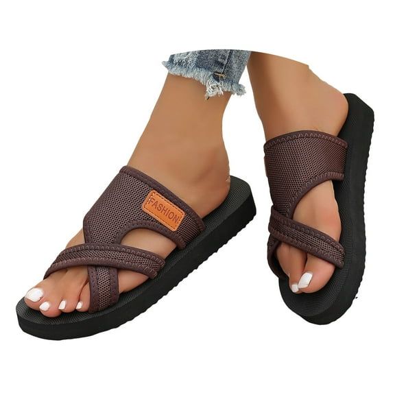 Dakaela Orthopedic Sandals for Women Hollow Mesh Slide Sandal Arch Support Summer Beach Shoes Brown 8.5