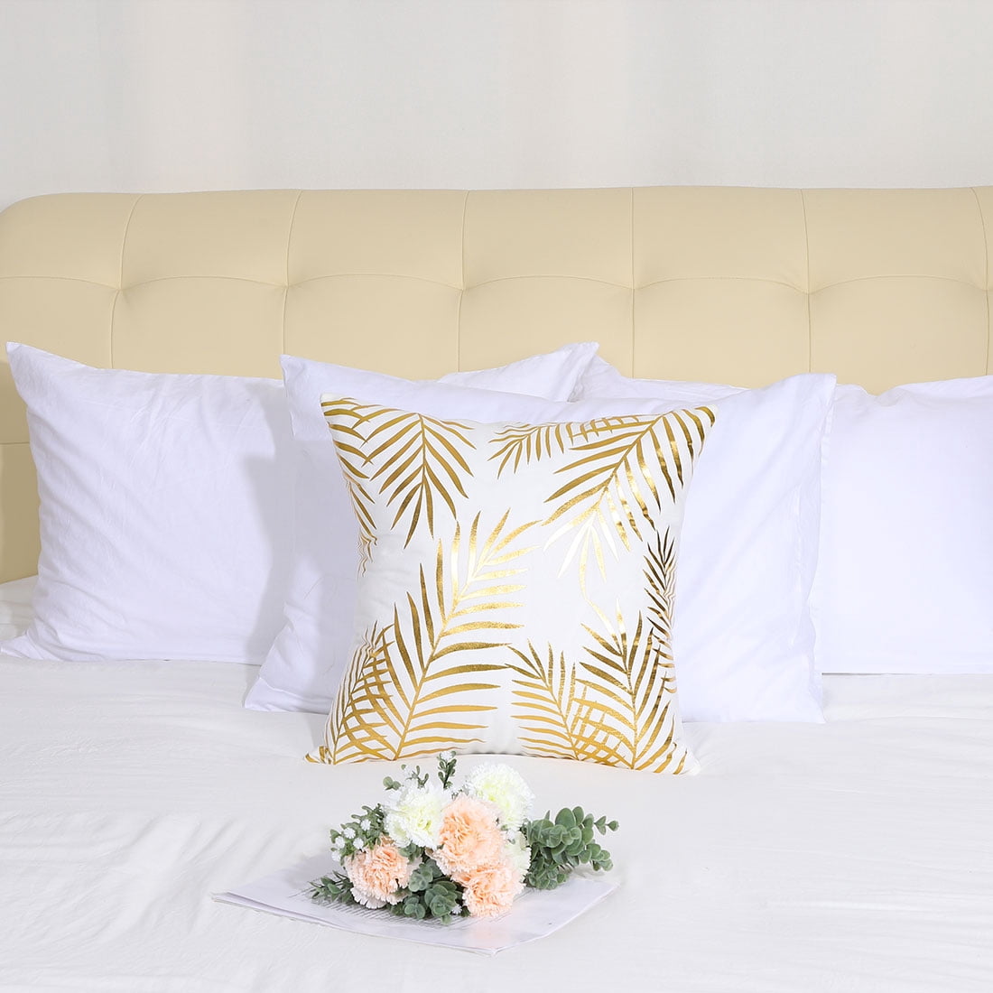 Unique Bargains Gold Stamping Soft Outdoor Square Throw Pillow Covers Pine Leaves 1pc