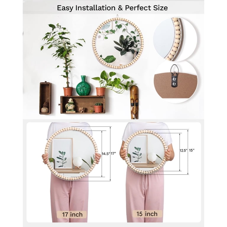 Mehoom 15 Inch Round Boho Wall Mirror with Beaded Frame photo 4