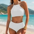 thumbnail image 5 of vigerkar Women High Waisted Bikini Sets - Two Piece Swimsuit High Neck Bathing Suits Tummy Control Swimwear (White, M), 5 of 9