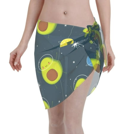 Disketp Avocado In Space Women Swimsuit Cover Up Short Chiffon Summer Beach Sarong Bikini Wrap Skirt Bathing Suit