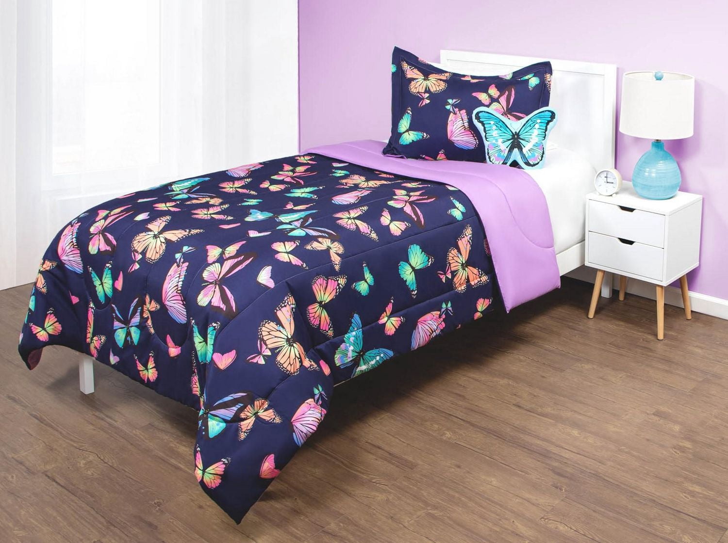 Justice Butterfly 3-Piece Twin/Full Reversible Comforter Set with Decorative Pillow
