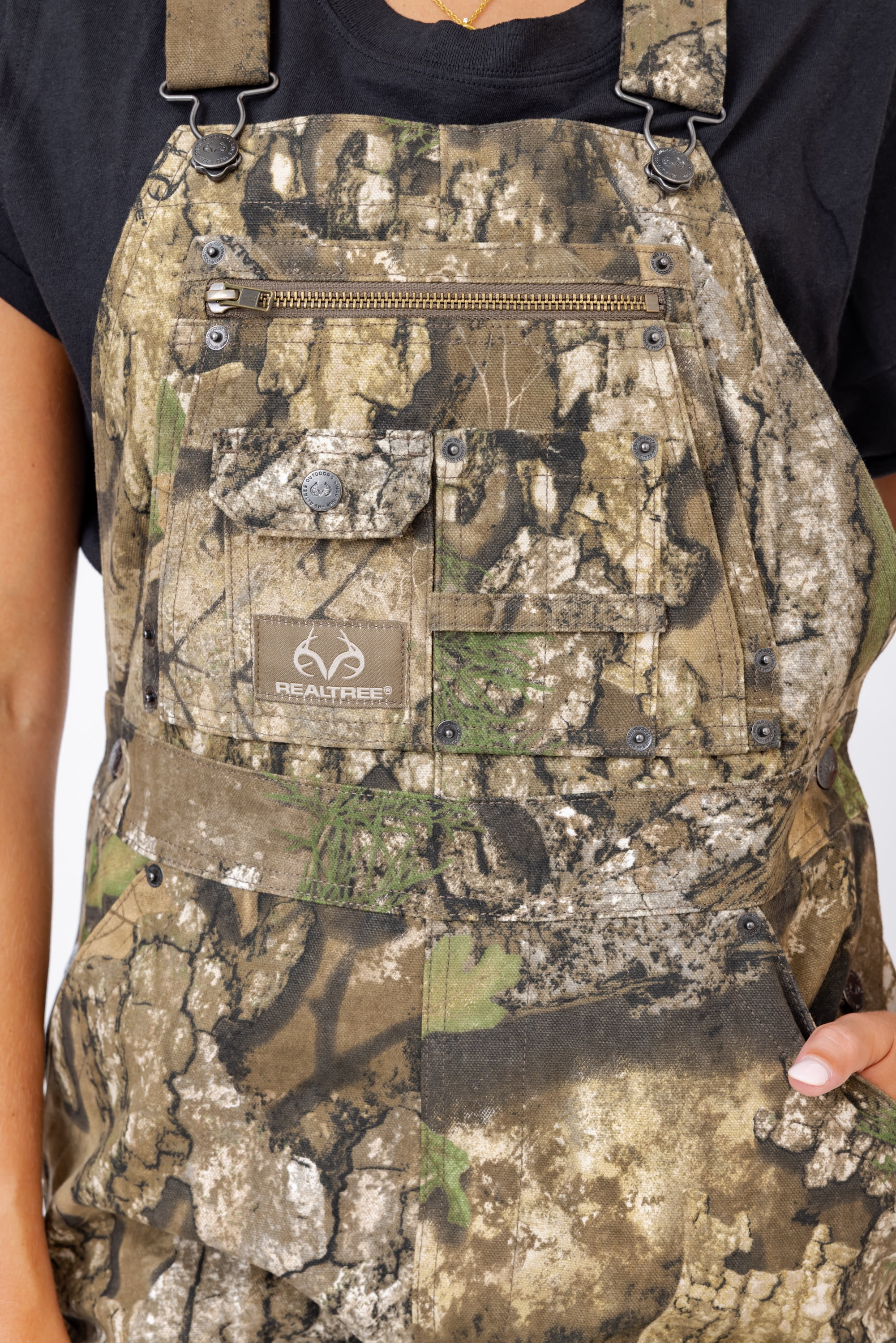 Realtree Women's Camo Hunting Cotton Bib Overalls, All-season Uninsulated Camouflage Bib Overalls for Outdoor Activities