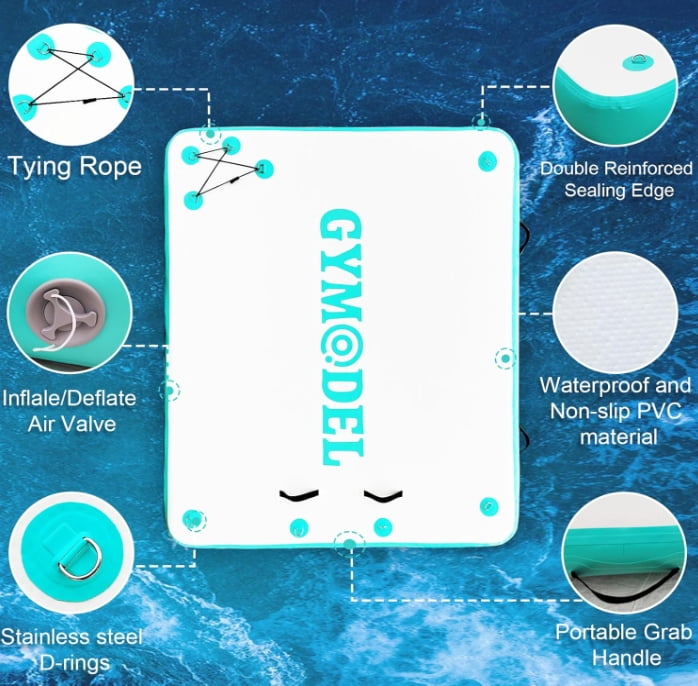 Inflatable Floating Dock Air Dock Platform,Non-Slip Inflatable Water Mat Floating Island Raft for Lake Pool Beach Ocean,EVA Mat with Manual Pump & Ladder, Interconnectable Floating Islands for 2-8 Peo