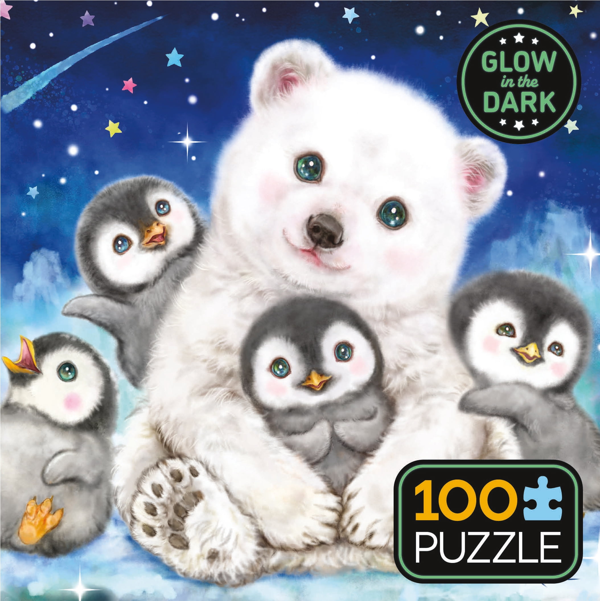 Ceaco Polar Bear and Penquins Glow in the Dark 100-Piece Interlocking Jigsaw Puzzle for Adults Ages 6+