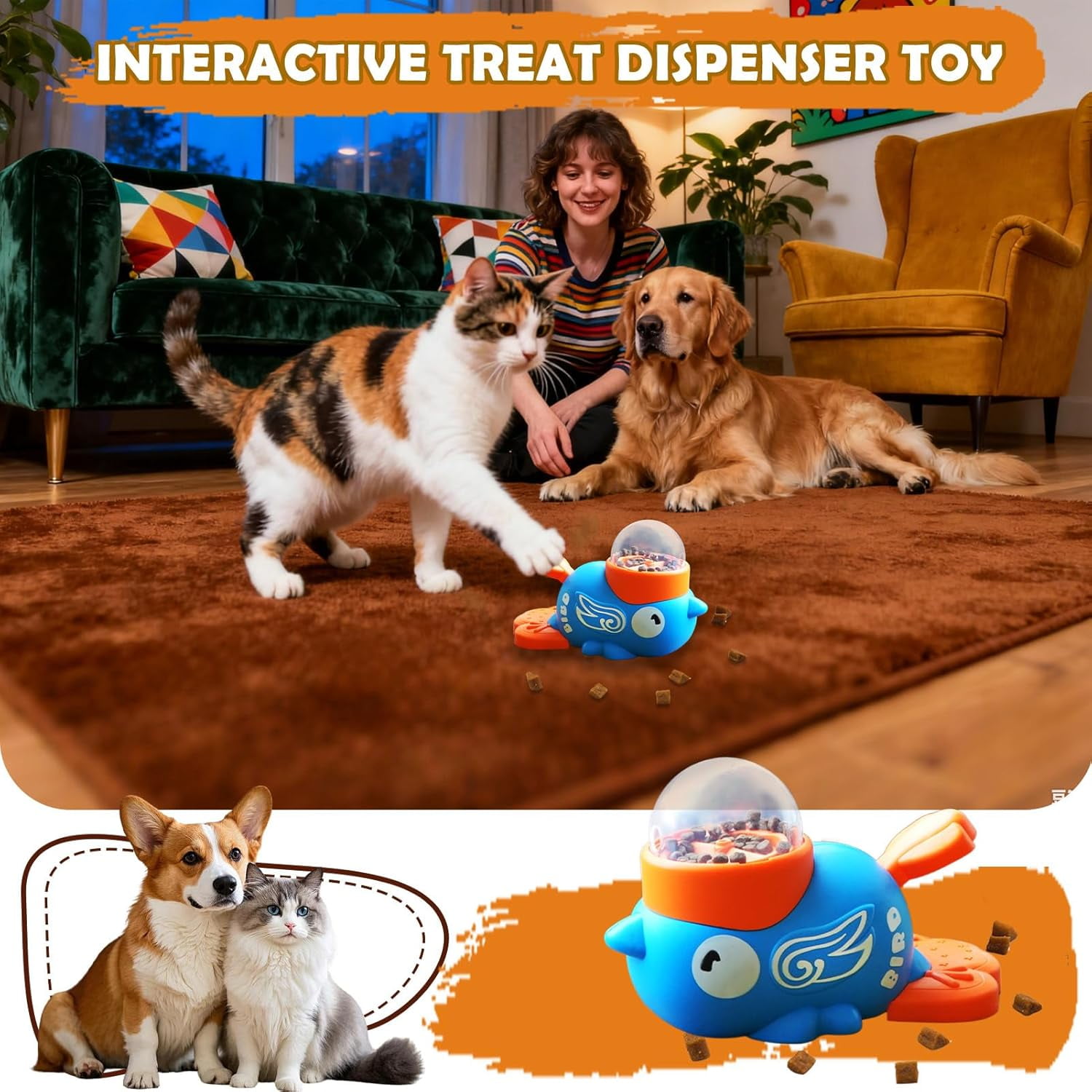 Interactive Treat Dispenser Toy,Dog Puzzle Toy, Duck Design Treat Dispenser Feeder for Mental Stimulation and Slow Eating in Indoor and Outdoor Play