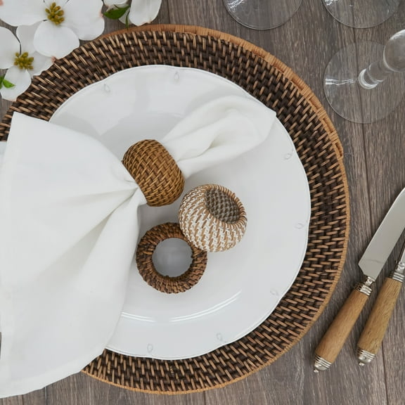Saro Lifestyle Woven Rattan Napkin Ring (Set of 4)