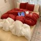thumbnail image 1 of Red Milk Velvet Spliced Lambswool 4 Piece Fitted Sheet Bedding Set Thick Warm Double Sided Comforter Duvet Cover For Girls Bed Christmas, 1 of 6
