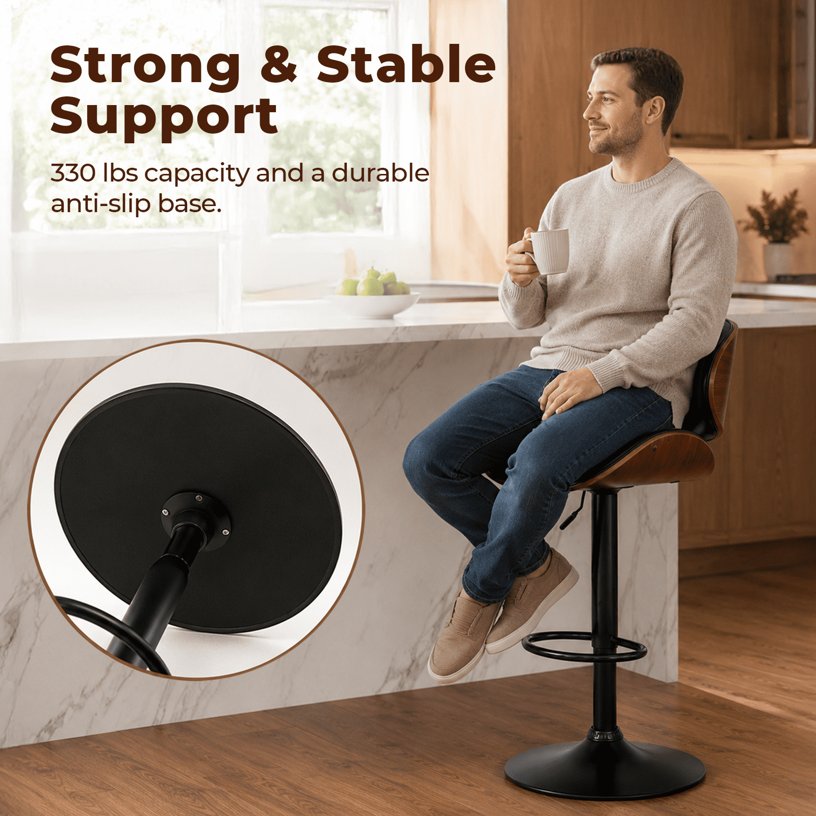 Alvantor 2-Pack Swivel Bar Stools, for Kitchen Counter, Adjustable Bar Height Chairs, Modern PU Leather Upholstered Bar Chair with Back and Footrest, for Bar, Kitchen Island, Dining Room