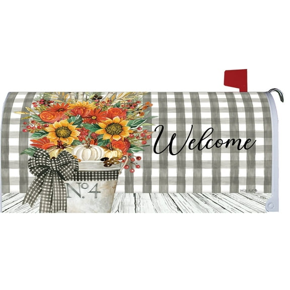 Custom Decor Autumn Arrangement Mailbox Makeover - Vinyl with Magnetic Strips for Steel Standard Rural Mailbox - Made in The USA Copyright, Licensed and Trademarked Inc.