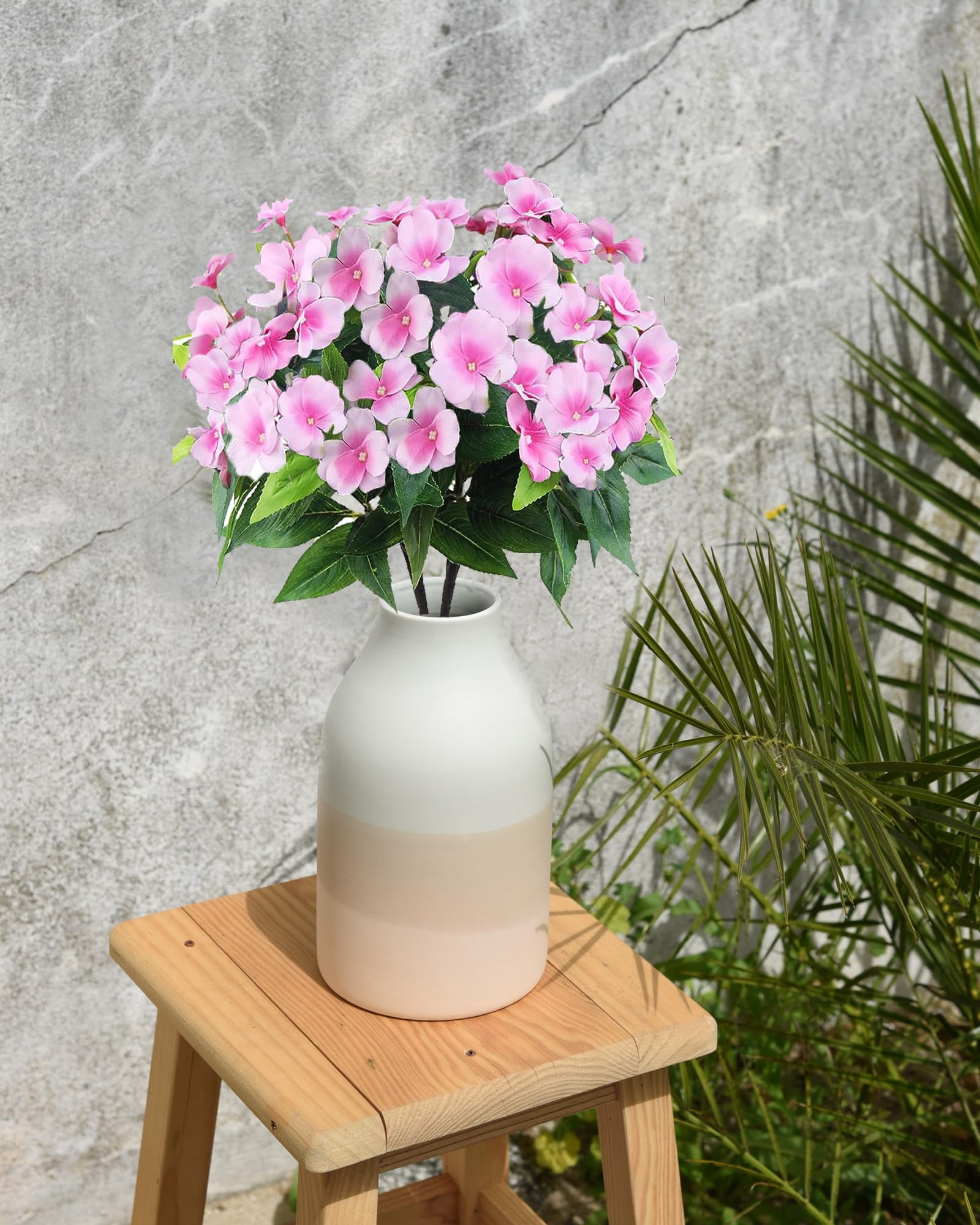 4Pcs Artificial Flowers for Outdoors, 15.74" Faux Silk Impatiens Flowers for Outside, Artificial Impatiens Flowers Lawn Garden Home Wedding Decoration (Pink)