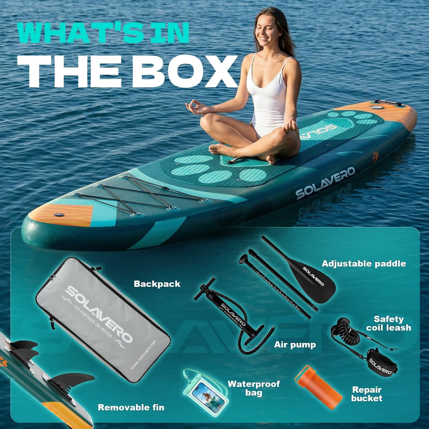 SOLAVERO 10'6" Inflatable Stand Up Paddle Board, Ultra-Light SUP Board with Accessories, Anti-Slip EVA Deck for Adults
