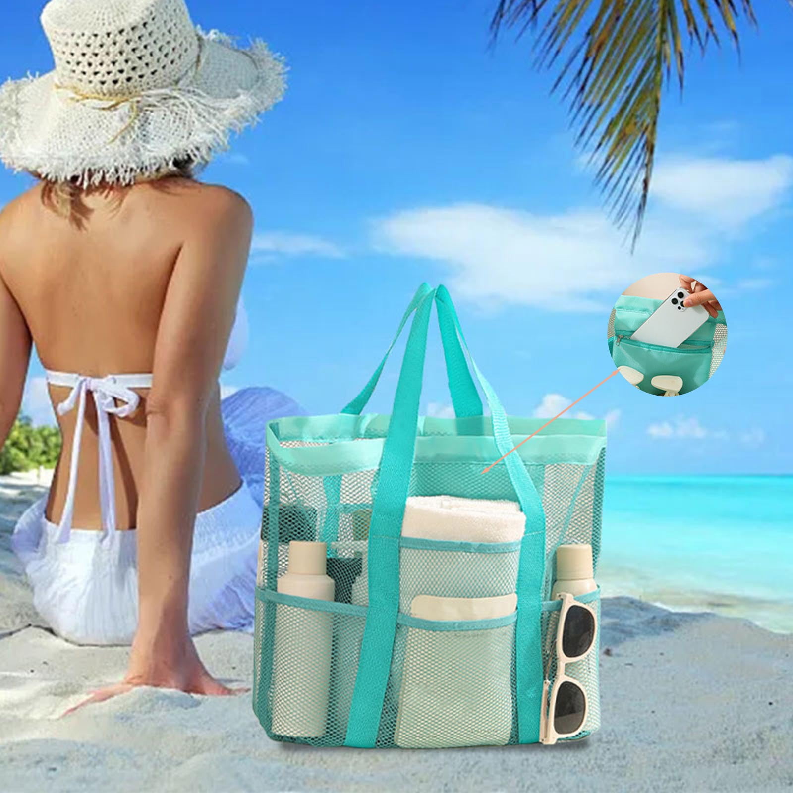 Amazon Small Beach Bag With Zipper Mesh Beach Bag With Zipper