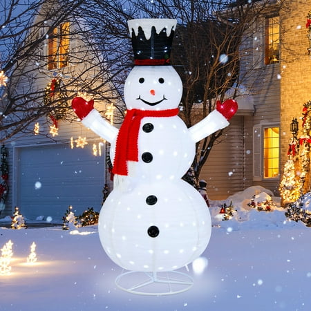 Bonhomme De Neige De Noël Et Oiseau Rouge Artificiel Illuminé