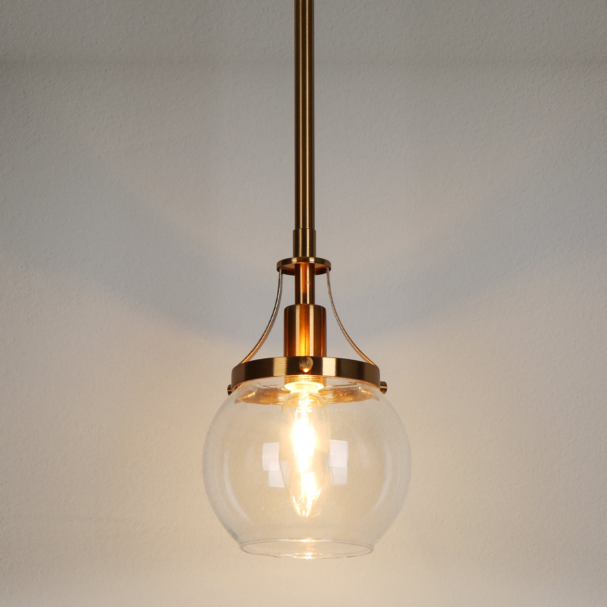 LNC Capensis Polished Gold Modern Clear Glass Globe LED Mini Hanging Pendant Light