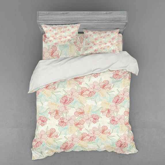 Ambesonne Floral Bedding Set 4 Pcs, Orchid in Soft Colors, Queen, Multicolor