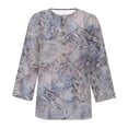 thumbnail image 3 of Tops de Algodón para Mujeres Impreso Botón 3/4 Manga Camiseta Suelta Casual Top para el Hogar Y el Uso Diario, 3 of 4
