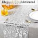 thumbnail image 3 of 28x900cm Hot Stamping Foil Table Runner Holiday Party Wedding Decor Polyester Mesh Table Flag - Silv, 3 of 5