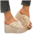 thumbnail image 2 of Wedge Heels for Women Peep Toe Platform Sandals 2026 Summer Fashion Splice Floral Embroidery Mesh Slip on Comfortable Slides Beach Shoes Beige Size 8, 2 of 8