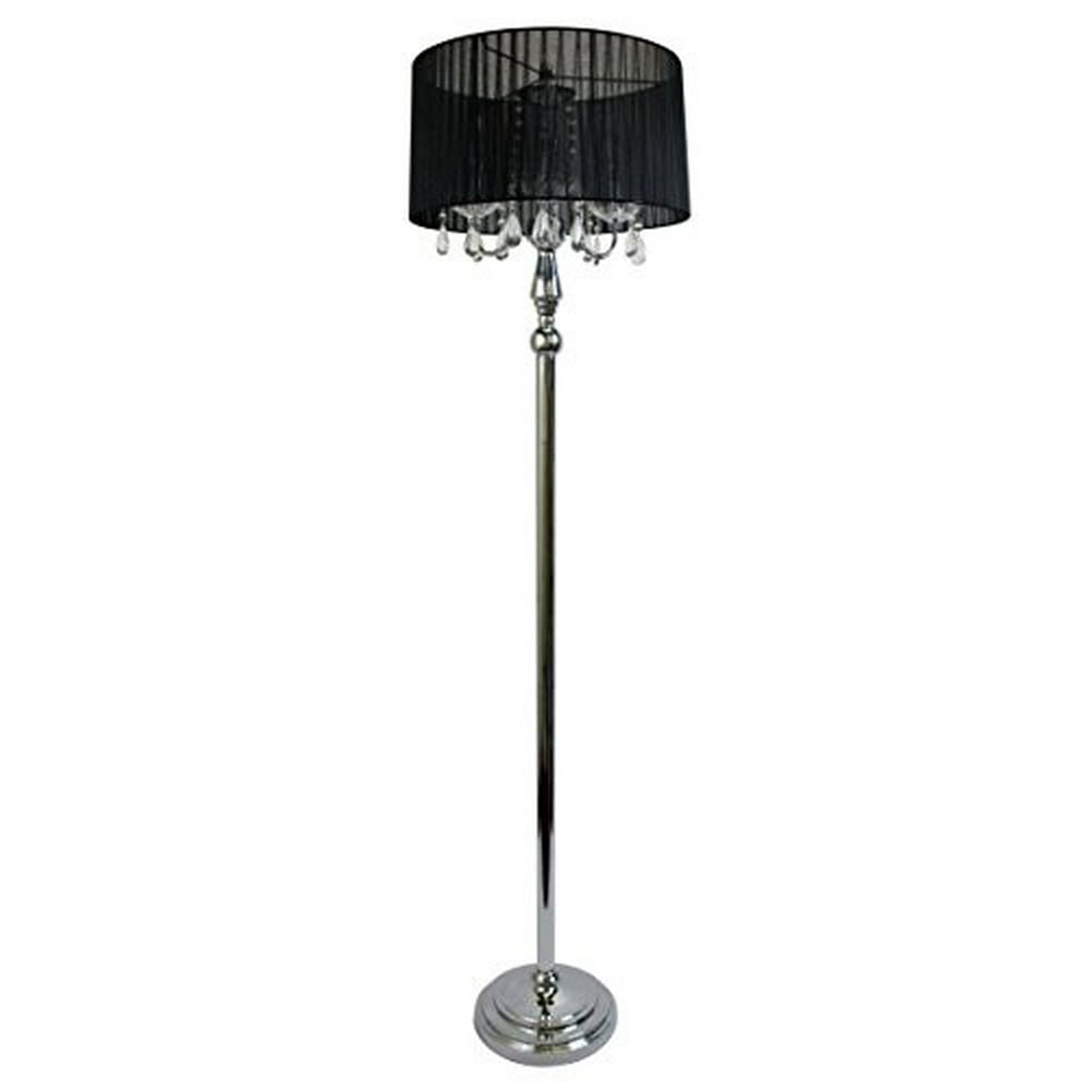 Elegant Designs LF1002BLK Sheer Shade Chrome Floor Lamp with Hanging
