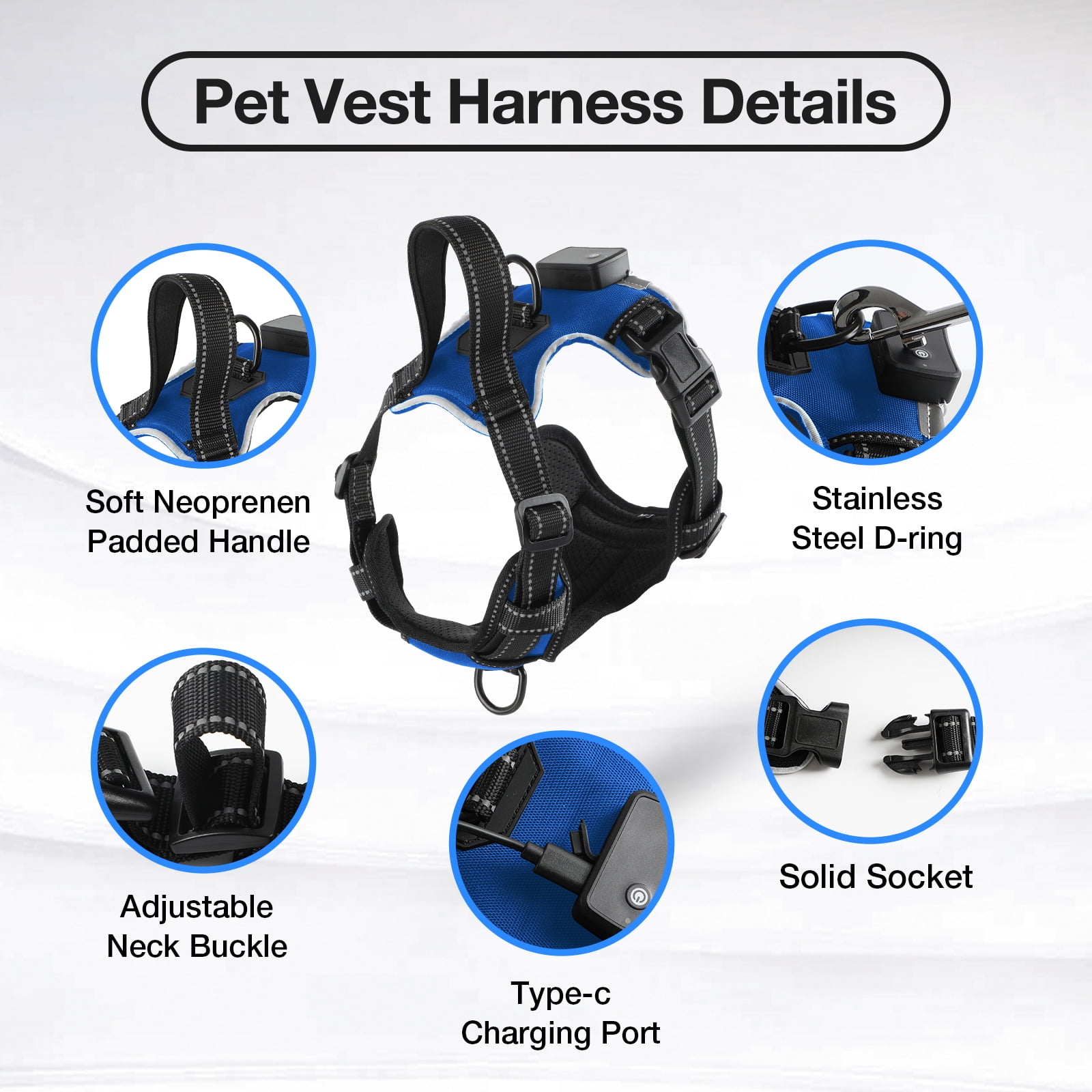 MASBRILL Light Up Dog Harness - No Pull Led Dog Harness Rechargeable Lighted Dog Harness for Night Walking Adjustable Glow Vest for Small Medium Large Dogs