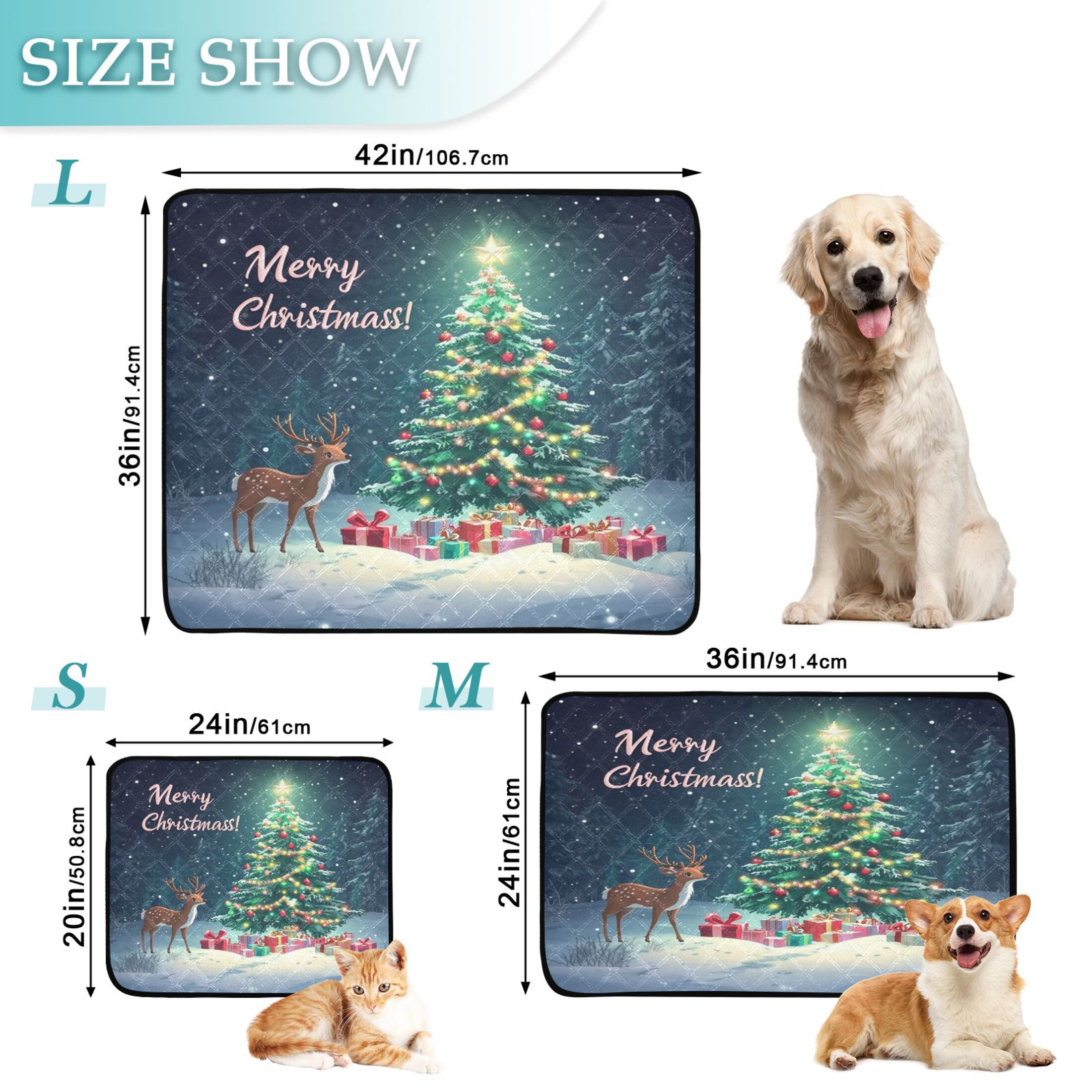 Washable Pet Pee Pads with Super Absorbent Reusable Training Pads for Dogs & Cats Christmas Rree Decorated with Colored Lights
