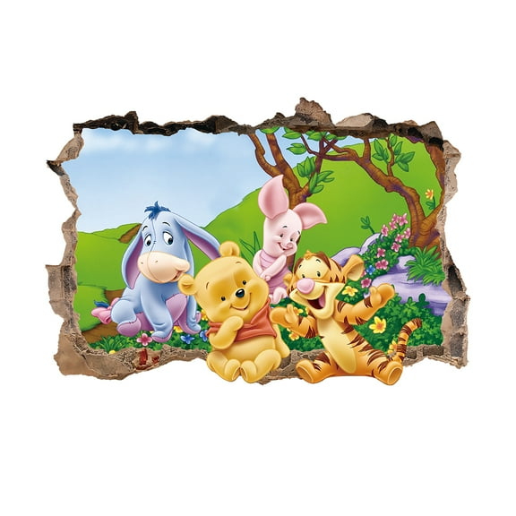 Winnie the Pooh Wall Sticker For Bedroom Living Room Nursery Party Decorations Anime Cartoon Background Self-Adhesive Wall Decor Baby Boy Girl Kids Room Wall Mural Decor Poster Gift