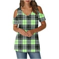 thumbnail image 2 of Plaid Short Sleeve Shirts for Women V Neck Summer Shirt Lightweight Graphic Tees Dressy Casual Blouse Women Clearance Sale Blouses, 2 of 7