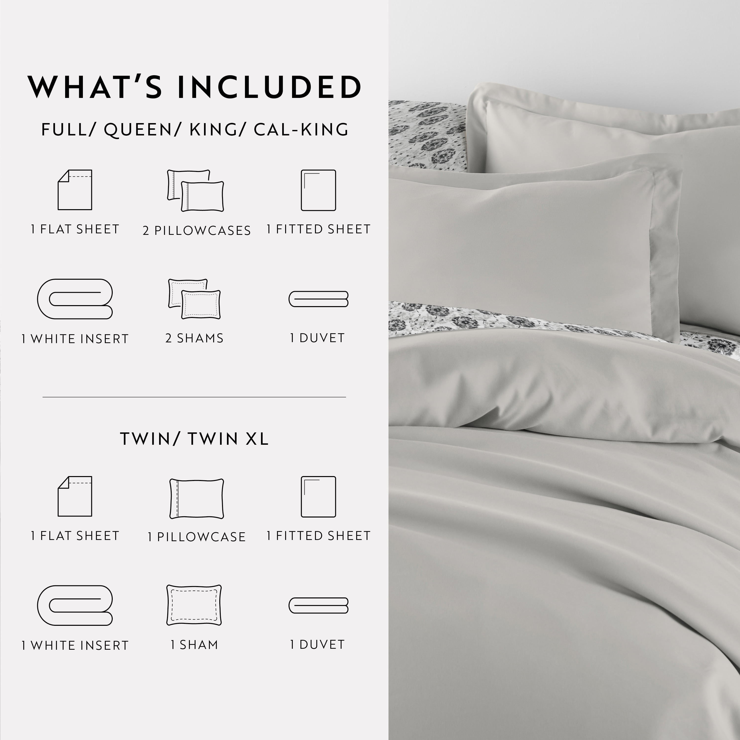 Noble Linens 8 Piece Solid Duvet Bundle in Light Gray, Queen