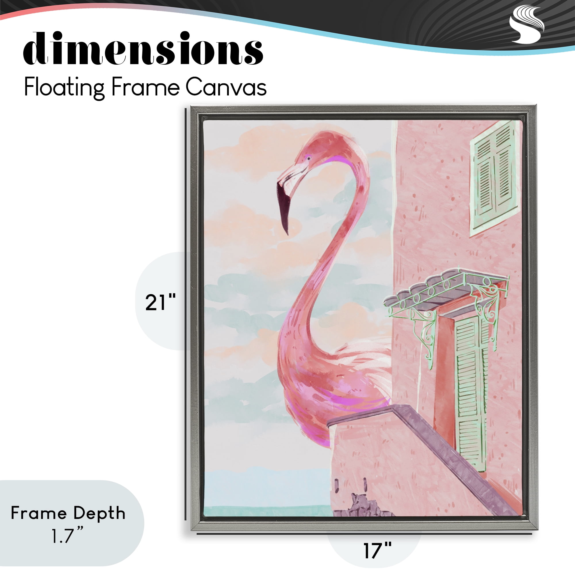 Stupell Industries Giant Flamingo with Seaside Balcony Gray Framed Floater Canvas Wall Art, design by Ziwei Li