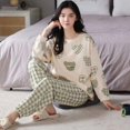 thumbnail image 1 of Conjuntos de pijama de poliéster para mujer, ropa de dormir a rayas, ropa de dormir para el hogar de dibujos animados, trajes informales de talla grande 5XL, primavera y otoño, 1 of 4
