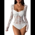 thumbnail image 1 of Body de Larga con Encaje Floral Transparente para Mujer, Top con Escote Corazón S, 1 of 10