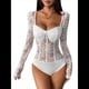 thumbnail image 1 of Body de Larga con Encaje Floral Transparente para Mujer, Top con Escote Corazón S, 1 of 10