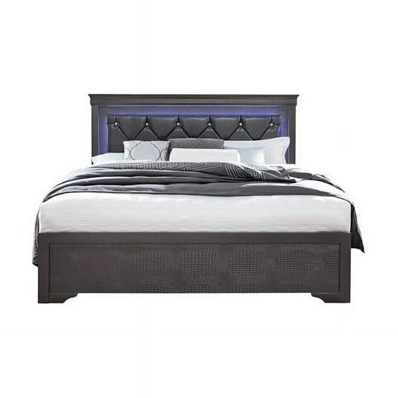 POMPEI METALLIC GREY QUEEN BED WITH LED