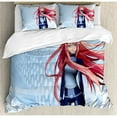 thumbnail image 3 of Anime Duvet Cover Set Twin Size, Futuristic Manga Girl Science Fiction Doodle Effect Japanese Style Digital Art Print, Decorative 2 Piece Bedding Set with 1 Pillow Sham, Pale Blue, by Ambesonne, 3 of 3