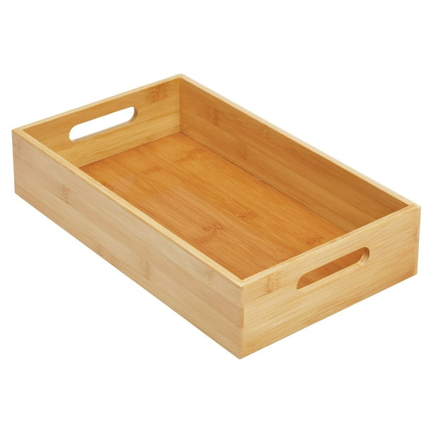 mDesign Wide Bamboo Kitchen & Fridge Drawer Organizer Tray