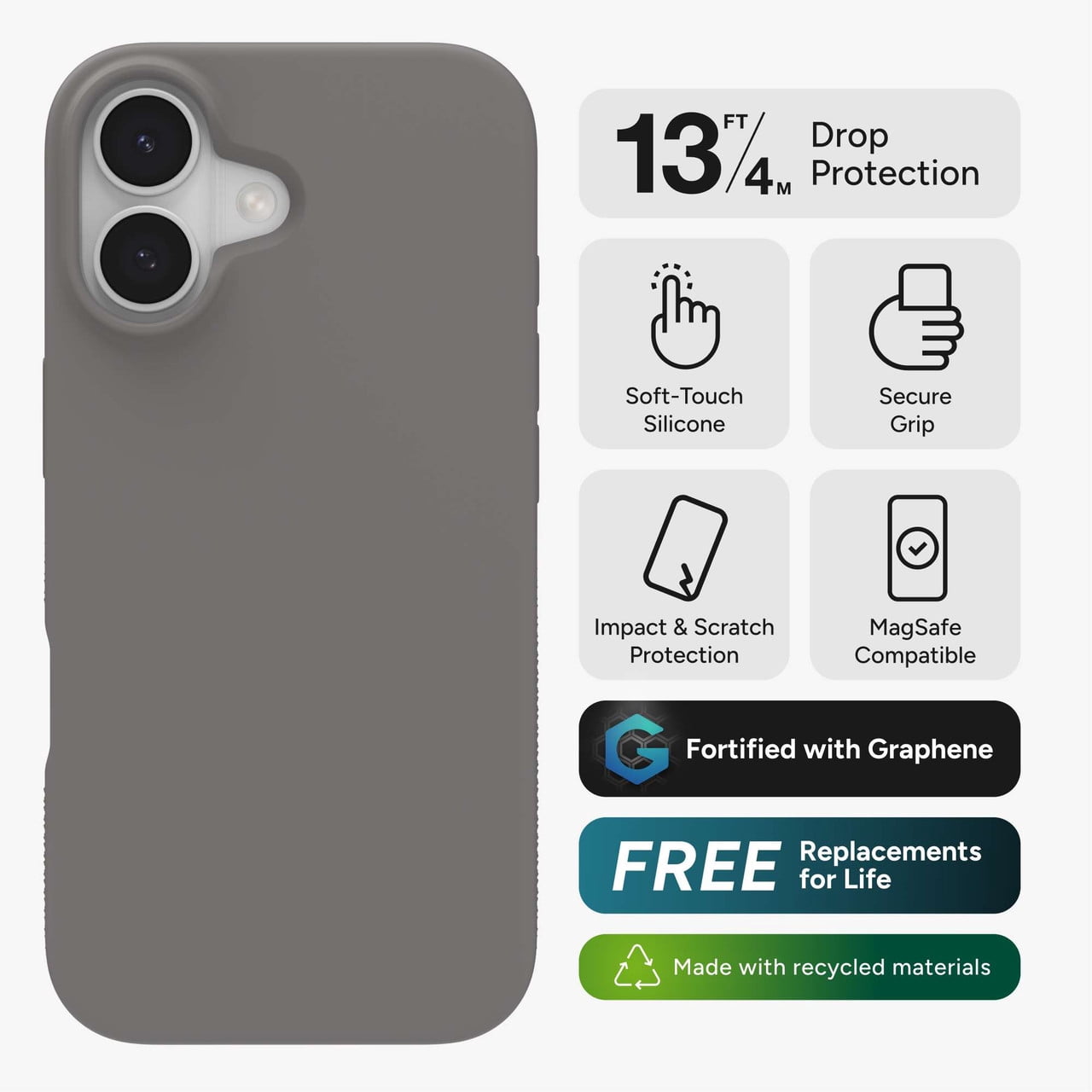 ZAGG Manhattan Snap Phone Case for iPhone 17 - Gray Clay Drop Protection (13ft/4m) Soft-Touch Silicone Slim & Lightweight Smooth Surface & No-Slip Grip MagSafe Compatible