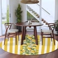 thumbnail image 4 of Round Area Rug 5ft,Watercolor Summer Farm Lemon Leaves Washable Carpet Non-Slip Runner Accent Rugs Indoor Floor Mat for Bedroom Living Room Decor,Yellow Stripe, 4 of 9