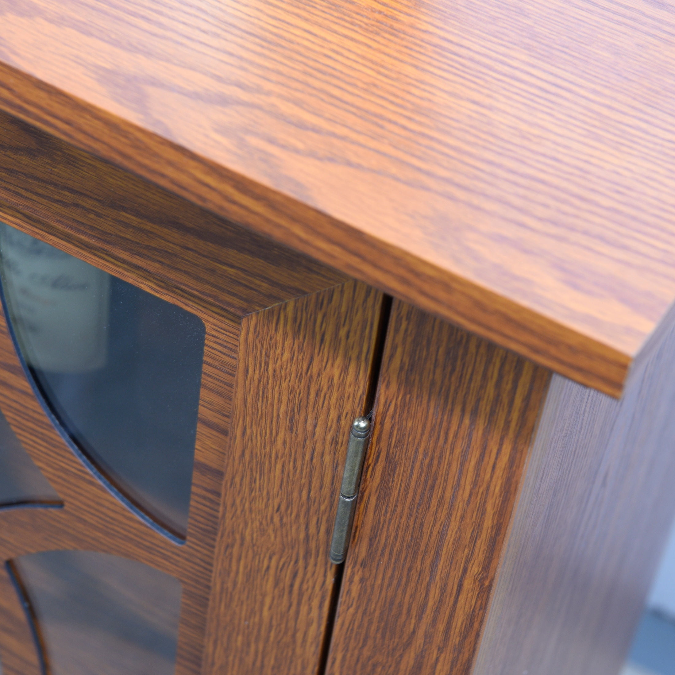 GDF Studio Jevus 2-Door Tempered Glass Sideboard Cabinet, Rustic Storage Cupboard for Kitchen, Dining Room, Dark Oak