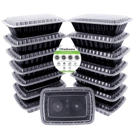 Freshware 15-Pack Reusable 1-Compartment Bento Lunch Box With Lids - Microwave Safe