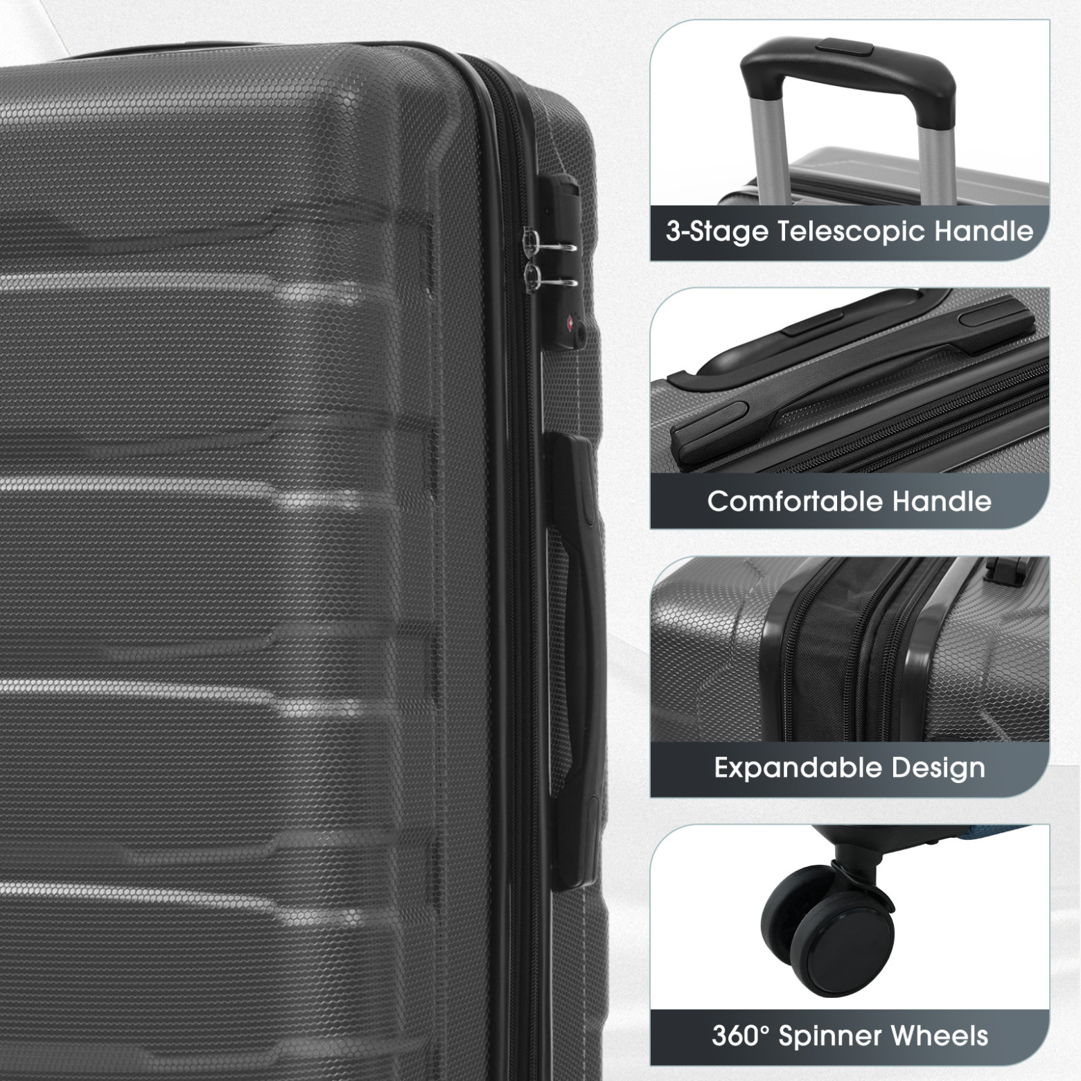 24 Inch Hardshell ABS Checked Luggage Expandable Spinner Wheel Suitcase with TSA Lock Durable Travel Bag for Extended Trips