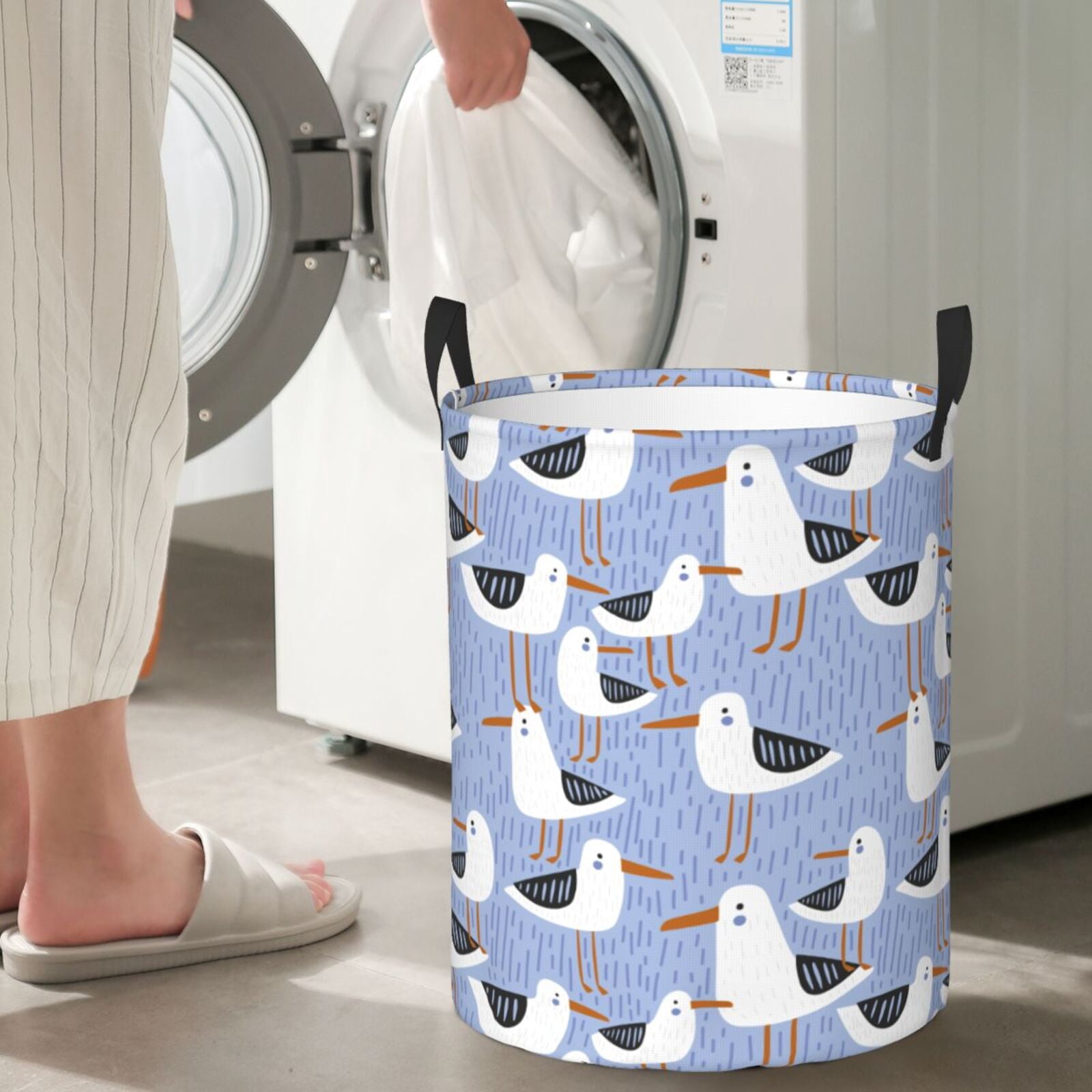 Large Laundry Basket with Handles - seagulls blue Kids Baby Dirty Clothes Laundry Hamper for Bedroom Aesthetic