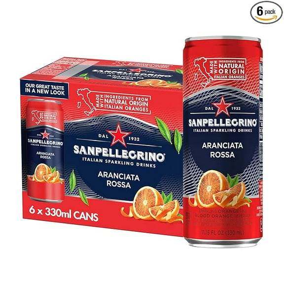Sanpellegrino Italian Sparkling Drink Aranciata Rossa, Sparkling Orange and Blood Orange Beverage, 11.15 Fl Oz Can