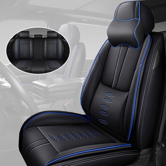 2024 for BUICK ENCORE GX Seat Cover, PU Leather 5 Seats Full Set With a Headrest and Lumbar Support Suitable for All Seasons, Black and Blue Edges Car Seat Covers, Protect Car Seats