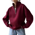 thumbnail image 3 of Womens Sweatshirts Half Zip Cropped Pullover Quarter Zipper Hoodies 2025 Fall Fashion Outfits Wine Red (Thick) L, 3 of 9