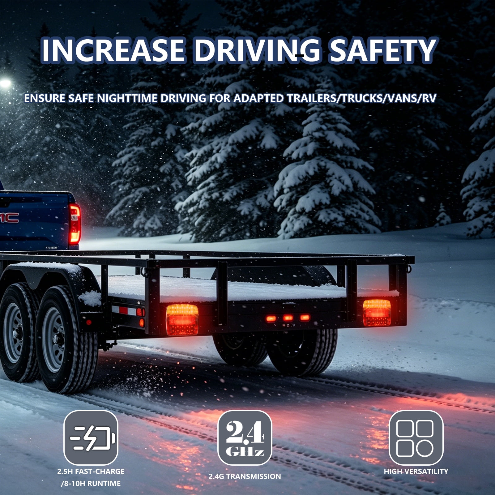 2 Pcs Wireless Trailer Lights, Rechargeable LED Tow Light Kit with Strong Magnet Base, IP67 Waterproof Cordless Tail Lamp with 4 Lighting Modes for Vehicle, RVs, Trucks, Boats