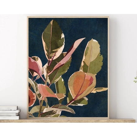 Navy Blue Abstract Floral Plant Wall Art Botanical Leaves Neutral Boho Art Instant Living Room Art Wall Art Modern Wall Decor 24x36 UNFRAMED