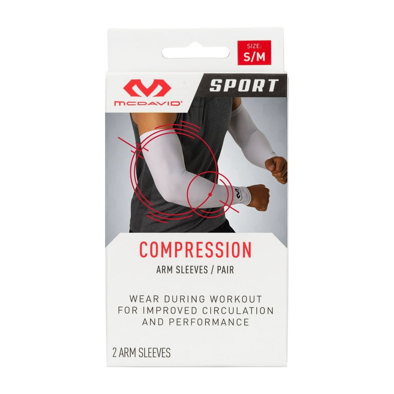 McDavid Sport Polyester Compression Arm Sleeves, 2 Pack, White, Adult, Large/X-Large, Unisex McDavid Sport Polyester Compression Arm Sleeves, 2 Pack, White, Adult, Large/X-Large, Unisex