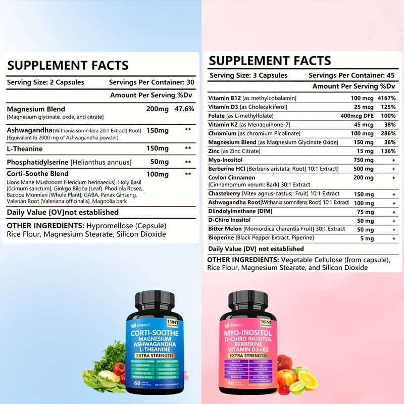 Sinpuyle Myo-Inositol and D-Chiro Inositol Cortisol Support Hormone Balance and Stress Relief Supplement