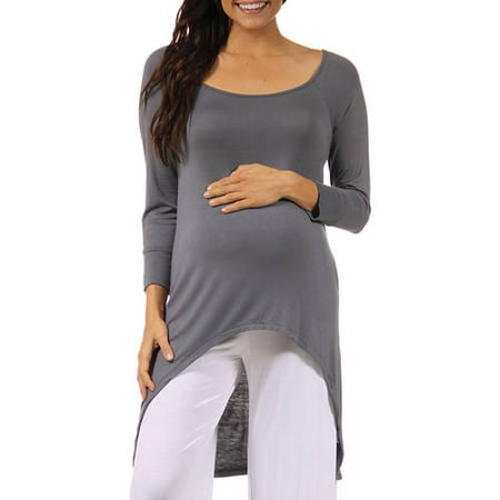 24/7 Comfort Apparel Women's High-Low Long Sleeve Maternity Tunic Top